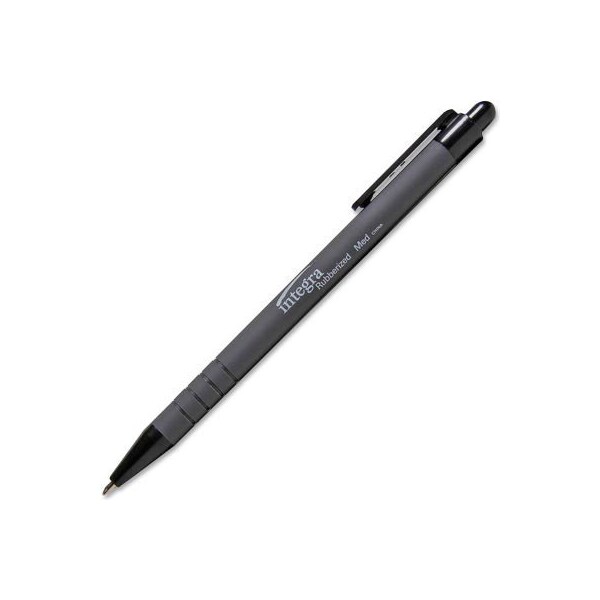 Integra Integra Ballpoint Retractable Pen, Rubberized Barrel, Medium, Black Ink, Dozen 30031 - main